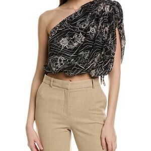 Sabina Musayev Black Floral One-Shoulder Top & Skirt NWT